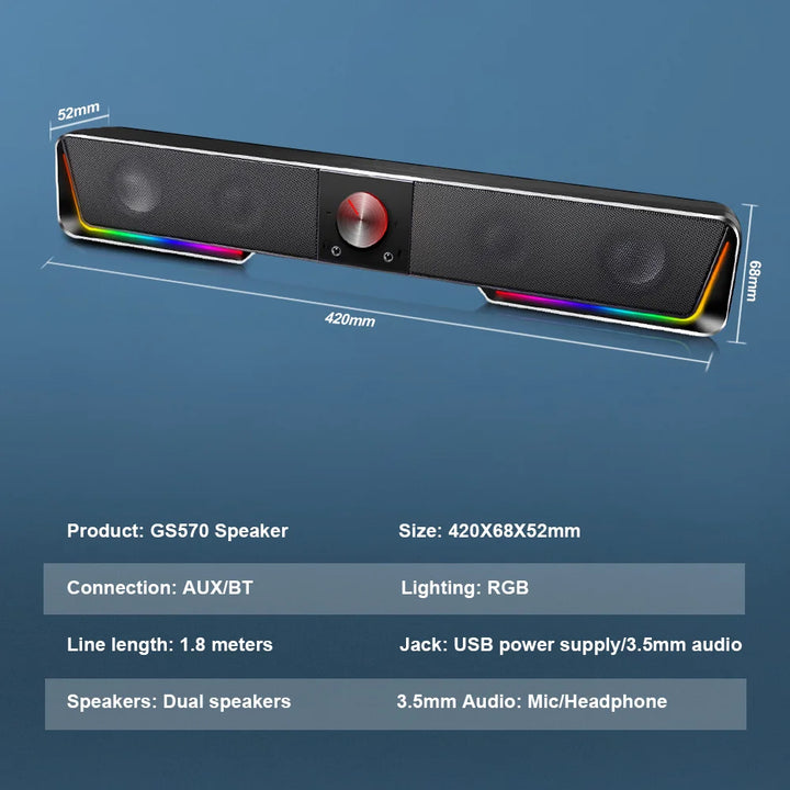 Redragon GS570 Darknets RGB Bluetooth Sound Bar 2.0 Channel with Dual Speakers and Dynamic Lighting