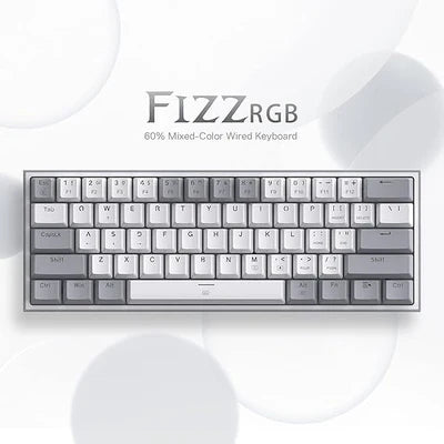 Redragon K616 FIZZ 60% Wired RGB Gaming Keyboard, 61 Keys Compact Mechanical Keyboard w/ White & Grey Mixed-Colored Keycaps,