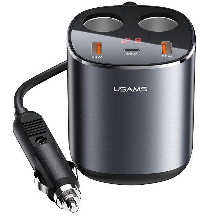 USAMS US-CC151 C28 245W 3 Ports + Dual Cigarette Lighters Fast Car Charger (CC151TC01 Grey)