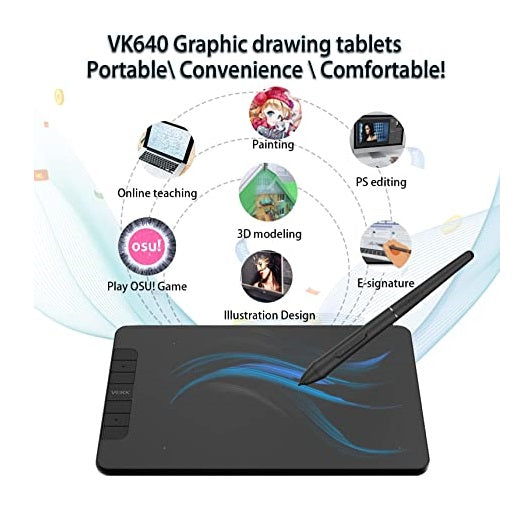 VEIKK VK640 Drawing Tablet 6 x4 inch OSU Tablet with Battery-Free Stylus for Android,Windows and Mac OS,Support Tilt Function(8192 Level Pressure)